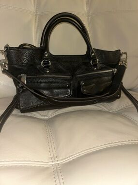 Aimee Kestemberg Black pebbled leather bag Tote Road Satchel w/shoulder strap
